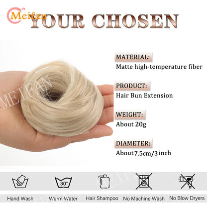 MEIFAN Synthetic Chignon Hair Bun – Elastic Rubber Band Clip-In Updo Ponytail Hair Extension for Women