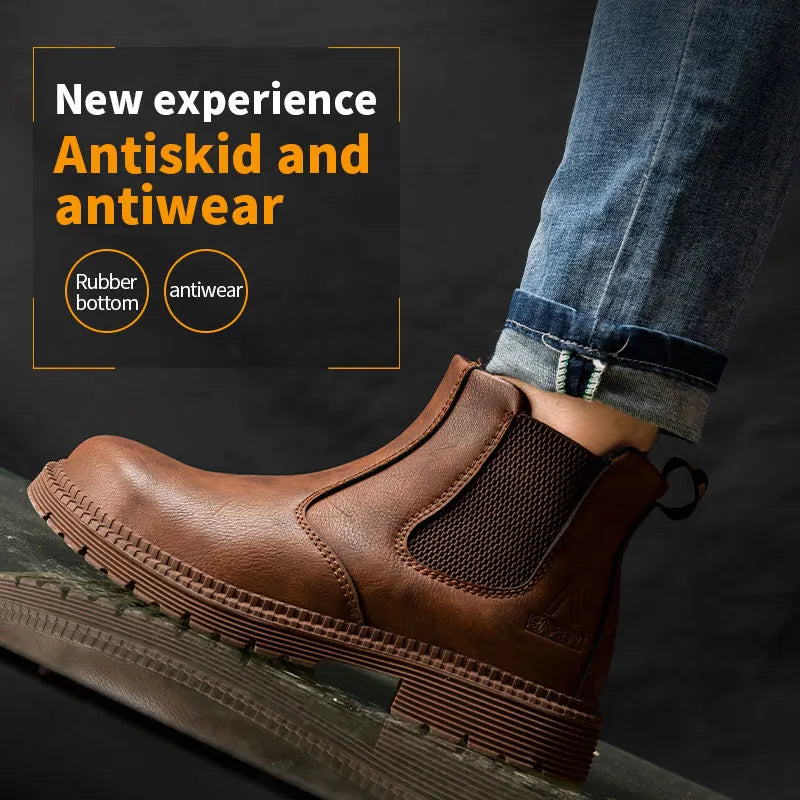 Waterproof Safety Work Shoes for Men – Steel Toe Leather Boots, Indestructible Construction Footwear in Brown