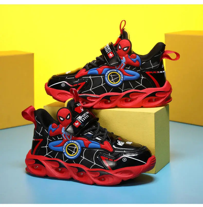 Disney Boys LED Shoes – Cartoon Sports Sneakers with Non-Slip Leather, Size 25-35, Perfect for Running