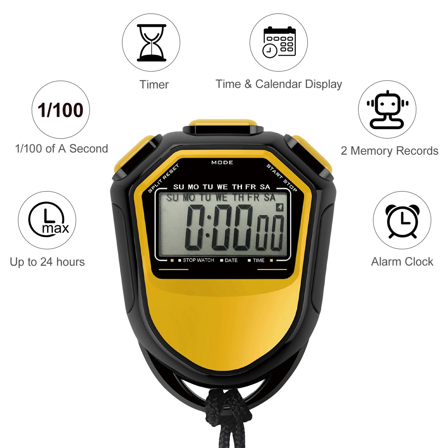 Classic Waterproof Digital Sports Stopwatch – Professional LCD Timer with String for Timing Events