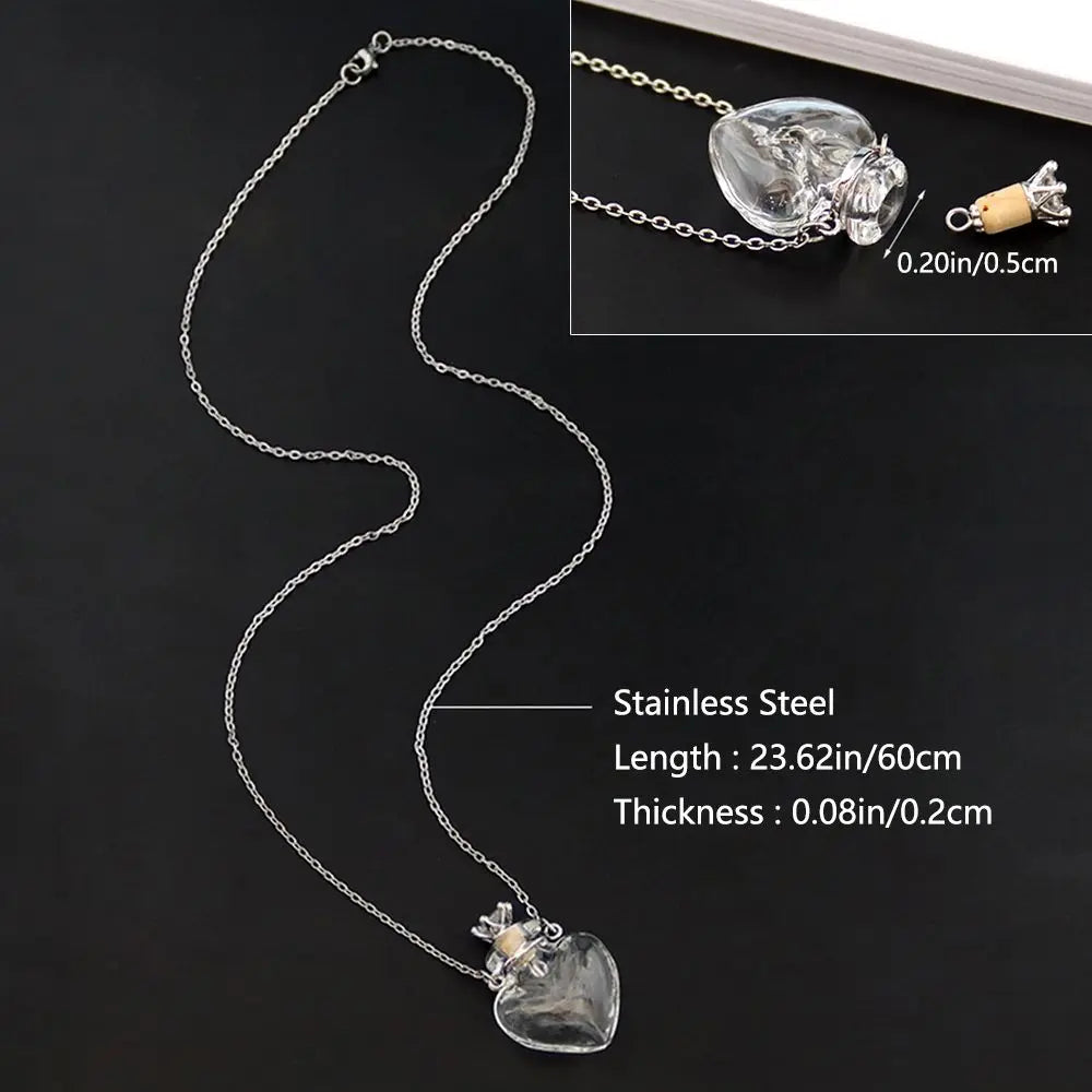 Openable Water Drop Heart Steel Chain Necklace – Essential Oil Pendant Glaze Vial Memorial Jewelry