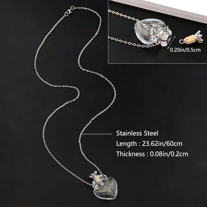Openable Water Drop Heart Steel Chain Necklace – Essential Oil Pendant Glaze Vial Memorial Jewelry