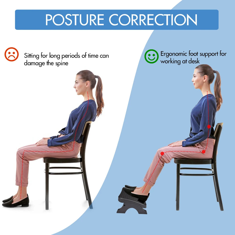 Ergonomic Under Desk Footrest - Adjustable Foot Stool with Massage Rollers for Home Office Leg Comfort and Pain Relief