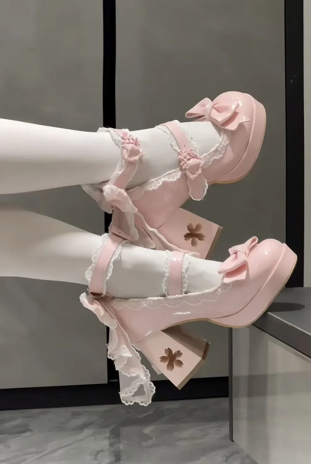 Lolita Butterfly Knot High Heels – Cute Platform Mary Jane Shoes for Girls, Students & Sakura Wedding Dress