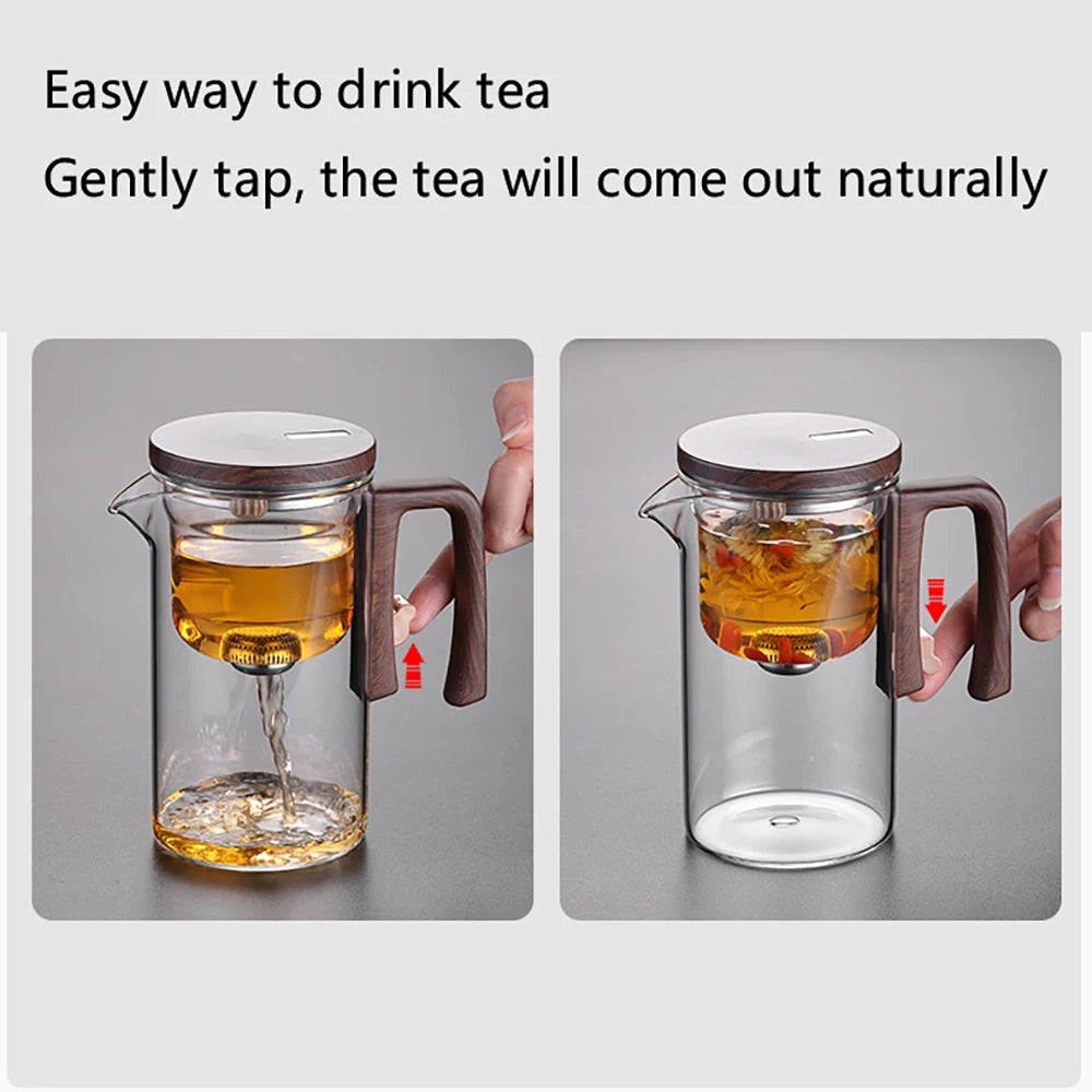 Glass Tea Pot Kettle with Magnetic Infuser - 520ML/720ML Tea Filtration Cup Set with One-Click Switch