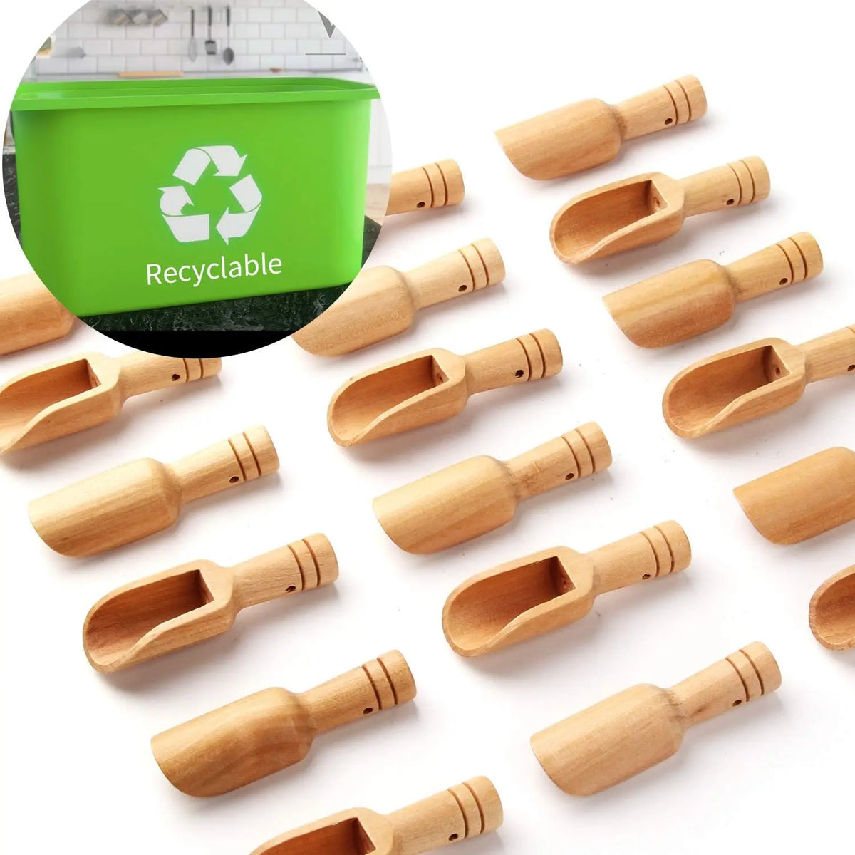 Mini Wooden Measuring Spoons - Coffee, Bath Salt, Candy, Laundry Detergent and Kitchen Scoop Set