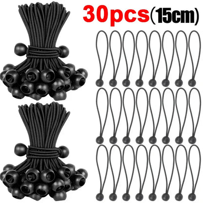 Outdoor Elastic Ball Rope Bungee Cords - Heavy Duty Tie Down for Tent, Tarpaulin, Awning, Canopy & Cargo Shelter