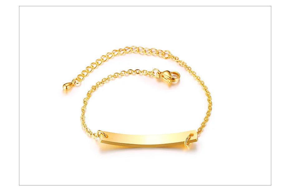 Elegant Personalized ID Bar Bracelet – 5mm Stainless Steel Link Chain for Women with Custom Name or Quote