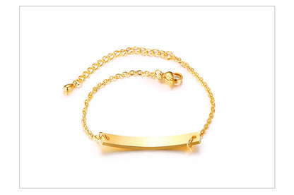 Elegant Personalized ID Bar Bracelet – 5mm Stainless Steel Link Chain for Women with Custom Name or Quote