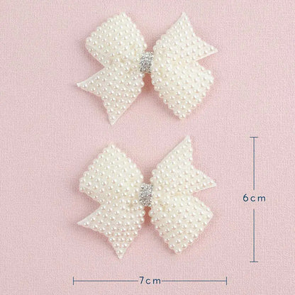2Pcs White Pearl Hair Bow Clips – Layered Hairpins for Girls & Kids, Boutique Hair Accessories