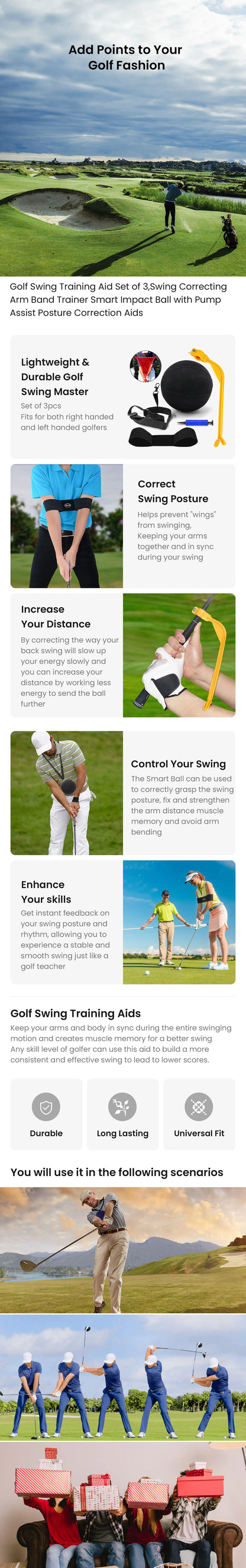 Golf Swing Training Aid Set – Arm Band, Smart Impact Ball & Pump for Posture Correction