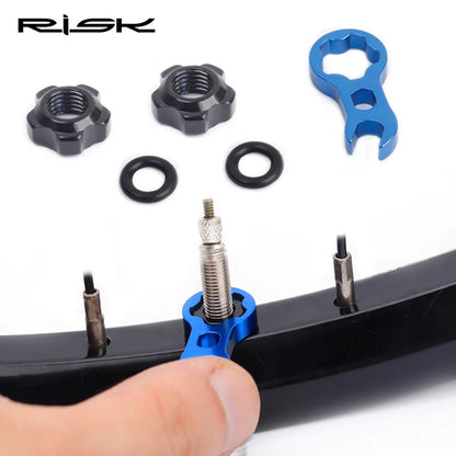 RISK MTB & Road Bike Tubeless Tire Valve Cap – Presta Valve Nut with Vacuum Lock and Installation Wrench for Mountain & Road Bikes