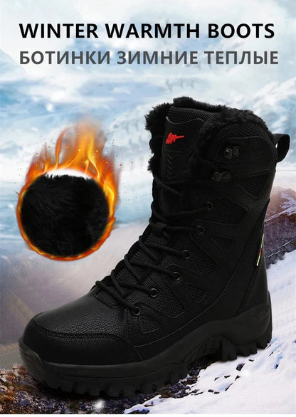 Men's Warm Plush Snow Boots - Lace Up Waterproof High Top, Anti-Slip Winter Boots for Casual & Work Wear