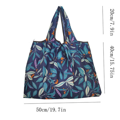 Large-Capacity Reusable Grocery Bags - Lightweight, Durable Nylon Shopper Tote with Shoulder Straps and Stylish Print