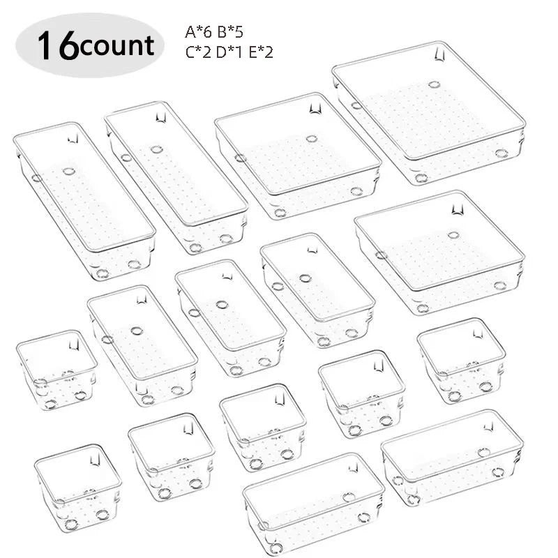 28PCS Clear Drawer Organizer Set - Multi-Size Storage Trays for Bathroom Vanity Kitchen & Bedroom