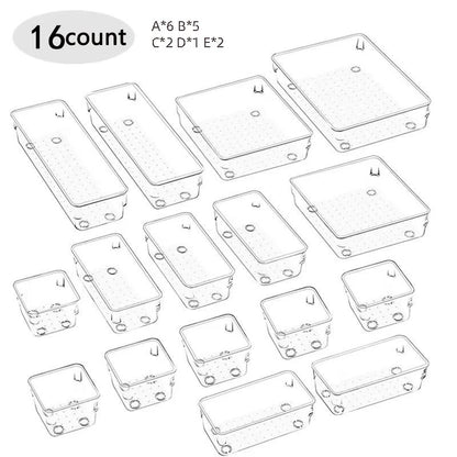 28PCS Clear Drawer Organizer Set - Multi-Size Storage Trays for Bathroom Vanity Kitchen & Bedroom
