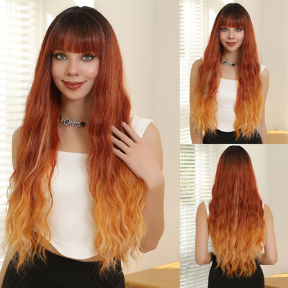 Light Green Long Wavy Synthetic Wig with Bangs – Blackish Green Cosplay & Lolita Style, Heat-Resistant for Women