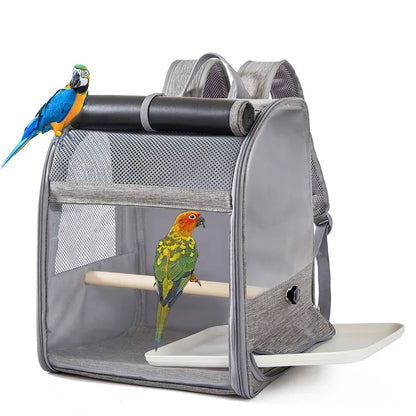 Portable Bird Carrier Backpack - Breathable Travel Cage with Perch & Tray for Cockatiels, Parrots & Small Birds