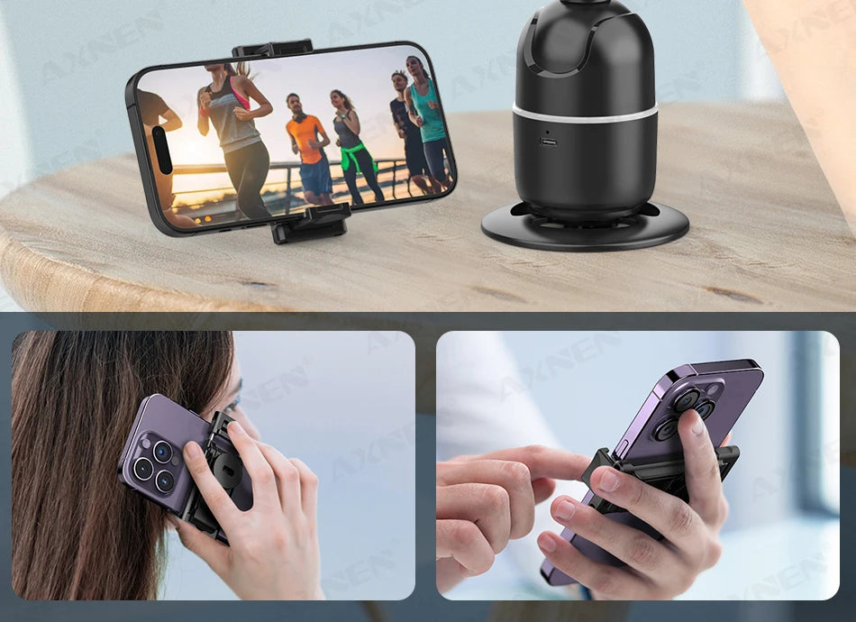 Smart Auto Face Tracking AI Gimbal – 360° Desktop Vlog Stabilizer for Smartphone & Action Camera (Tripod Optional)