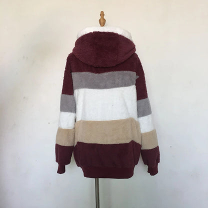 Oversized Jacket for Women – 2023 Autumn Winter Warm Plush Hooded Coat, Loose Fit Streetwear with Pockets