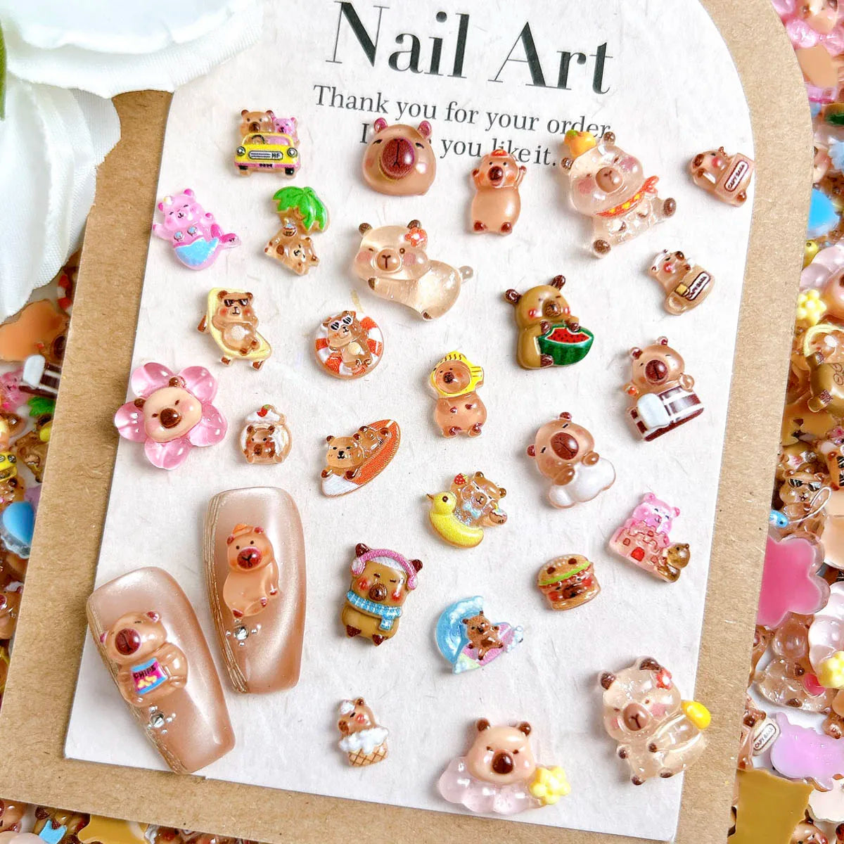 30-Piece Cartoon Guinea Pig Resin Nail Charms - 3D Cute Hamster, Cloud, and Castle Nail Art Decorations for DIY Manicures