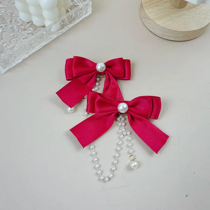 Sweet Princess Pink Pearl Bow Hair Clip – Cute Chain Hairpin for Women & Girls Back Head Fashion Hair Accessories