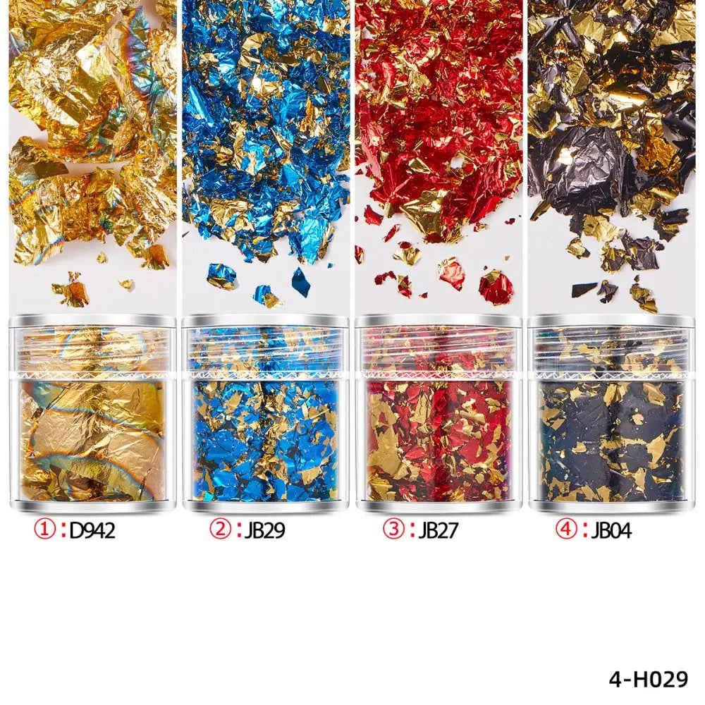 4 Bottles Gold Foil Flakes - Epoxy Resin Craft, Jewelry Making & Nail Art Decoration Supplies