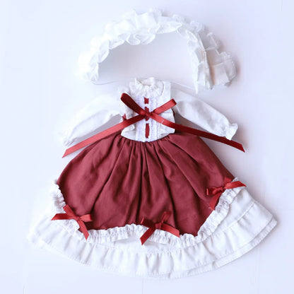 Blythe Doll Clothes – Wine Red & White Princess Dress with Lace for YMY, Licca, Azone OB24/OB27 Dolls