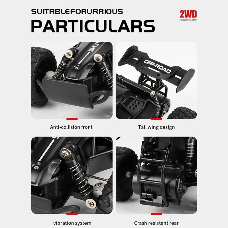 2024 New 1:16 Scale RC Car with LED Lights - 2.4GHz 2WD Off-Road Remote Control Climbing Vehicle, Drift Toy for Boys