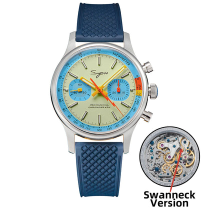 Sugess Pilot Men’s Chronograph Watch — Original ST1901 Mechanical Movement, Sapphire Crystal, Waterproof Racing Strap