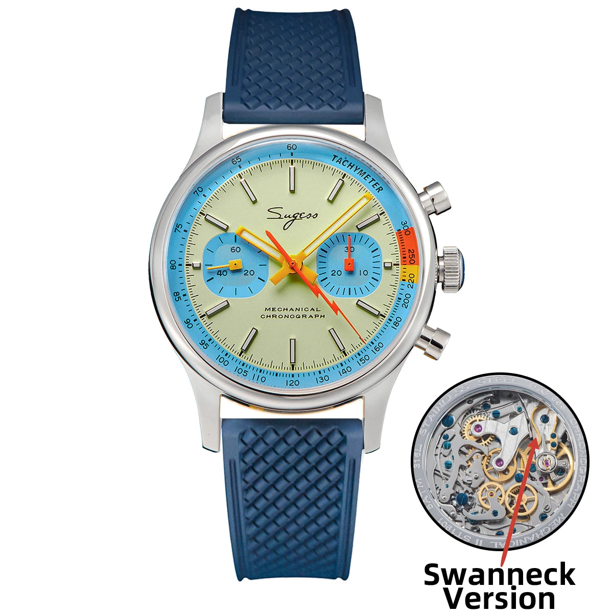 Sugess Pilot Watch – Seagull Movement Mechanical Chronograph, Swan-Neck, Sapphire Crystal, Military Racing 1963 Limited Edition
