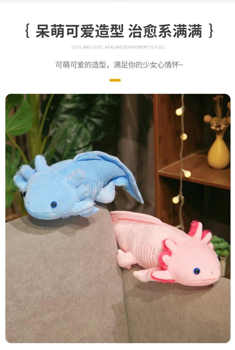 Kawaii Colorful Newt Plush Toy — 23-80cm Cute Axolotl Salamander Stuffed Animal, Fuzzy Long Pillow Cushion for Kids Gift