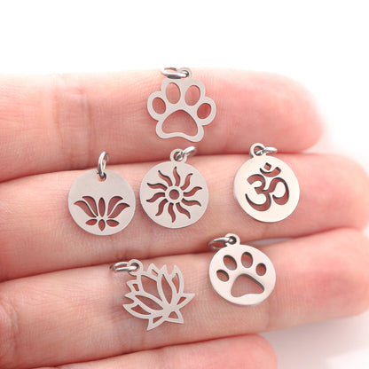 5PCS Animal Claw Charms Set – Stainless Steel Cat, Elephant, Hummingbird & Yoga DIY Pendants for Necklaces & Earrings