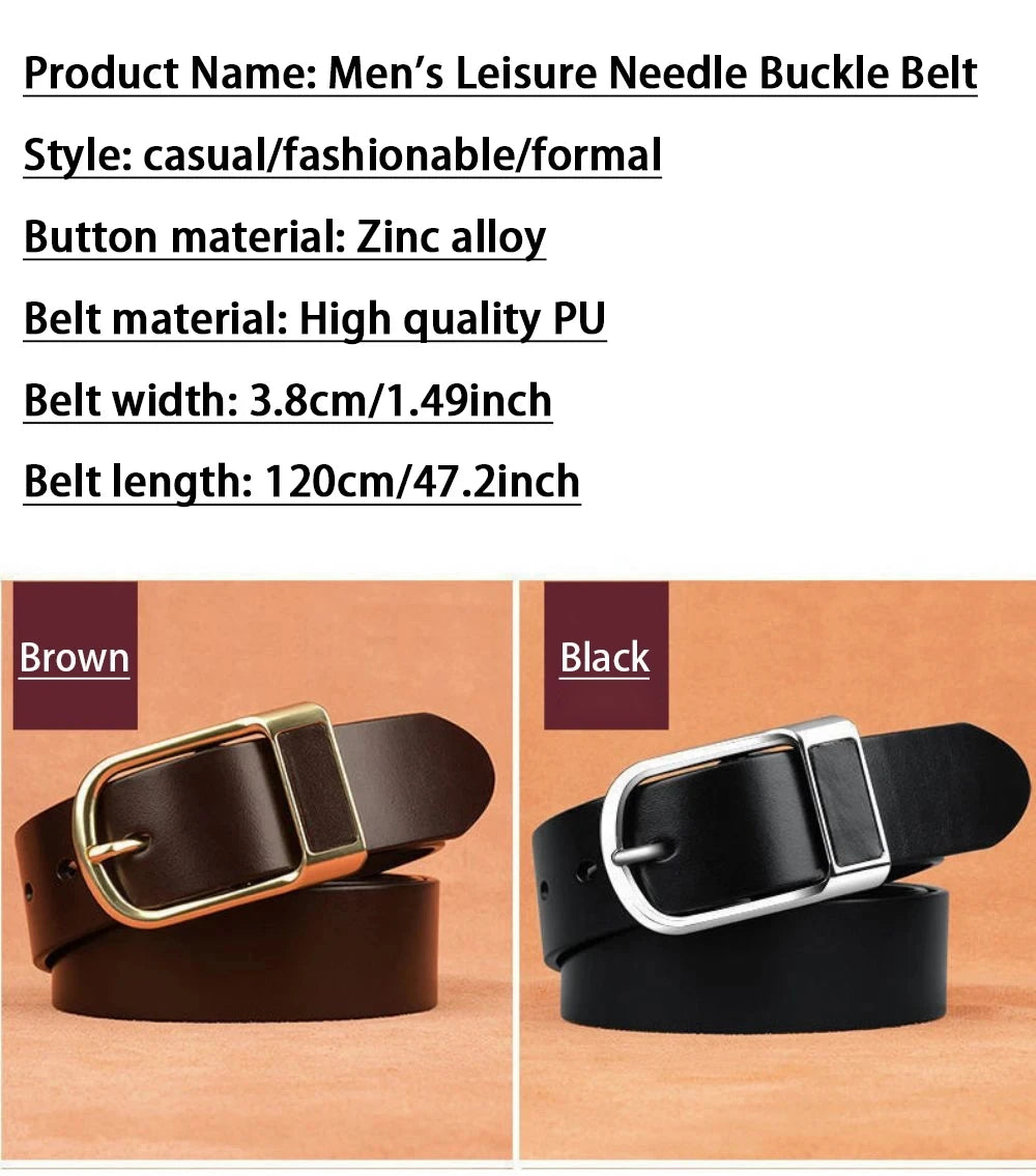 Genuine Leather Men's Belt – High-Quality Buckle, Cowskin Casual & Business Waistband, Cowboy Fashion Designer 2024 New