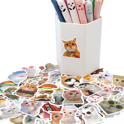 Funny Cartoon Cat Stickers – 100/500/1000-Piece Cute Waterproof-Style Decals for Laptops, Phones, Bikes and Luggage