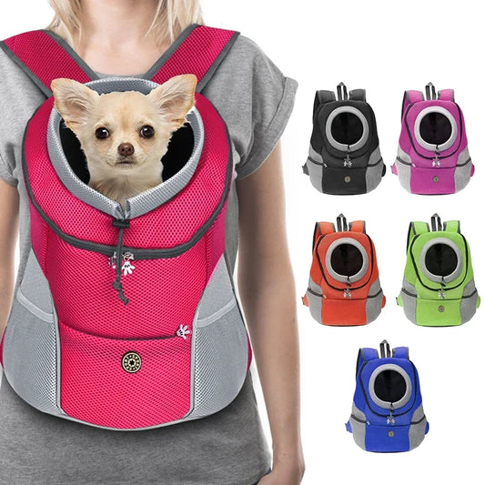 Pet Backpack Carrier - Breathable Adjustable Front Pack with Reflective Safety Strips for Dogs & Cats Outdoor Travel