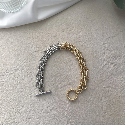 Women’s Punk Chunky Two-Tone Chain Bracelet – Gold & Silver Wide Link Statement Jewelry with Toggle Clasp