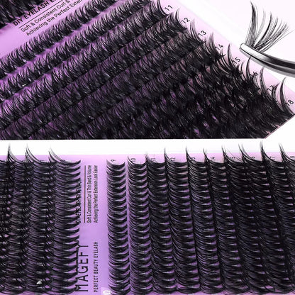 MJ DIY Lash Extensions Kit – 640pcs Wispy Lash Clusters 80D/100D, Mix 9-18mm Individual Cluster Eyelash Extensions