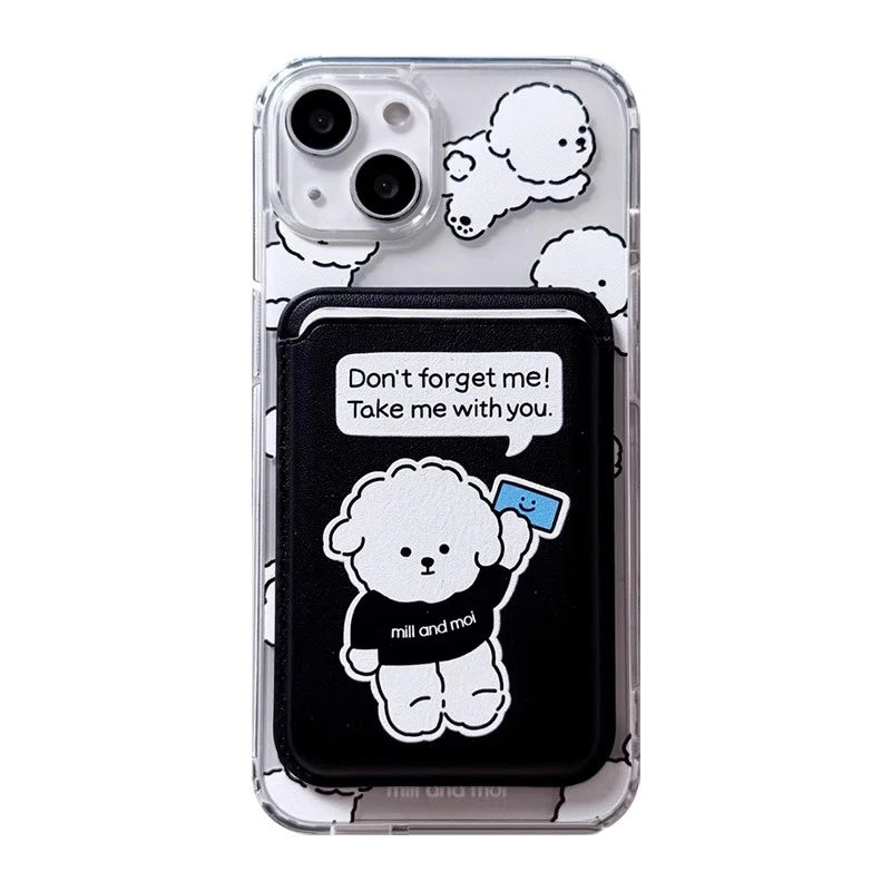 Cute Dog Cartoon Magnetic Phone Card Holder – Back Case Wallet for iPhone 15/14 with MagSafe Slot for ID & Bank Cards