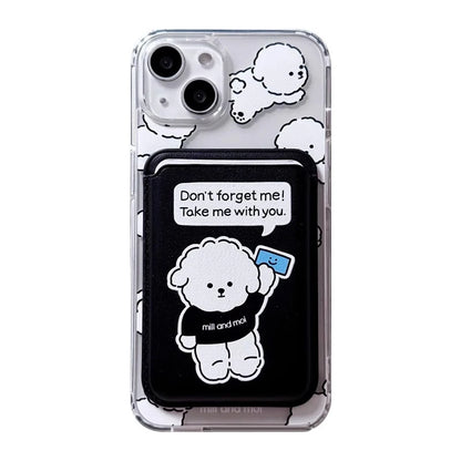 Cute Dog Cartoon Magnetic Phone Card Holder – Back Case Wallet for iPhone 15/14 with MagSafe Slot for ID & Bank Cards