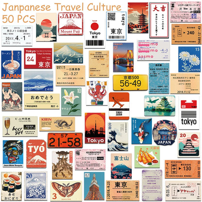 50PCS Travel Culture Stickers - Aesthetic DIY Decals for Phone, Laptop, Scrapbook, Skateboard & Guitar Decor