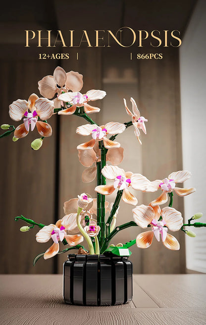 Orchid Cymbidium Building Blocks Set – DIY Potted Phalaenopsis Flower Simulation Toy for Valentine’s Gift