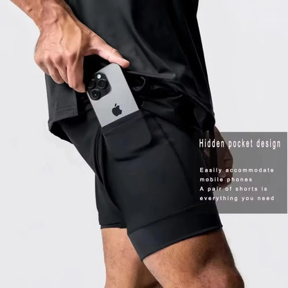 Dragon Ball Men's Double-Layer Shorts - Son Goku Anime Quick-Dry Sports & Fitness Shorts
