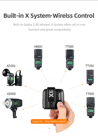 【Do Brasil】 Godox V1 Speedlight Flash - TTL 2.4G HSS for DSLR & Mirrorless Cameras, Compatible with Canon, Sony, Nikon, Fujifilm