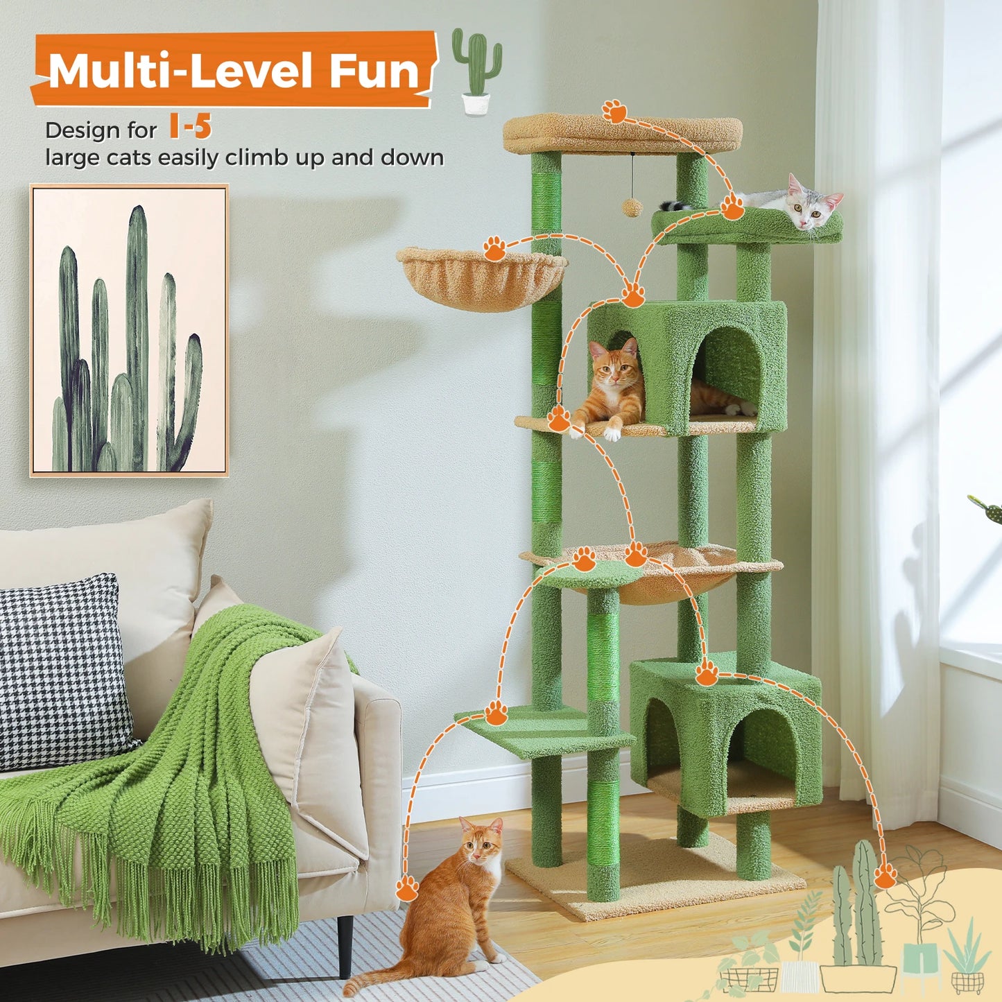 Large Cat Tree Tower – Multi-Level Plush Indoor Cat Condo with Scratching Posts, Boards, Perches & Caves