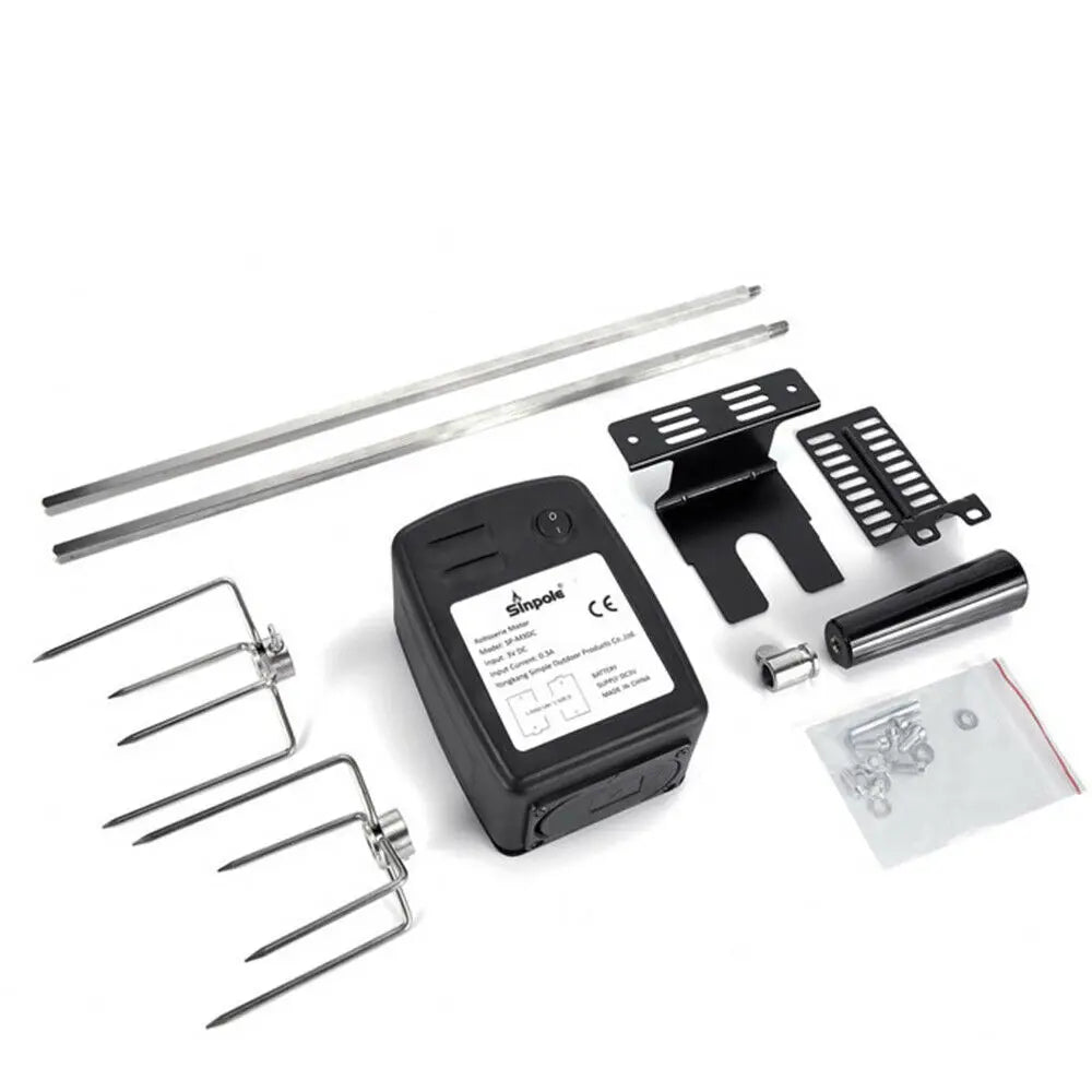 Electric BBQ Grill Spit Roaster – Outdoor Rotisserie Kit with 120cm Long Cable for Barbecue Grilling