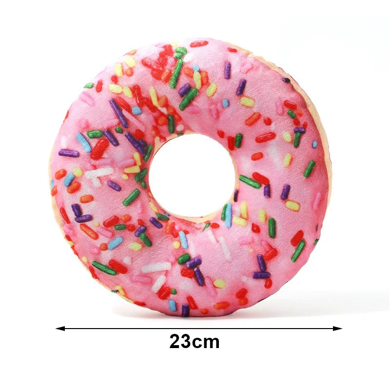 Plush Dog Toy in Doughnut & Pizza Shape – Squeaky Chew Toy for Small & Large Dogs, Teeth Cleaning Puppy Toy