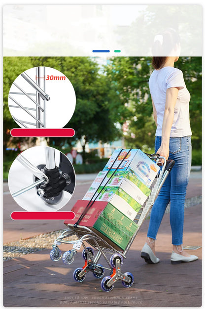 Portable Aluminum Alloy Grocery Cart – Folding Trolley with Large Capacity, Lightweight & Step Climbing Design