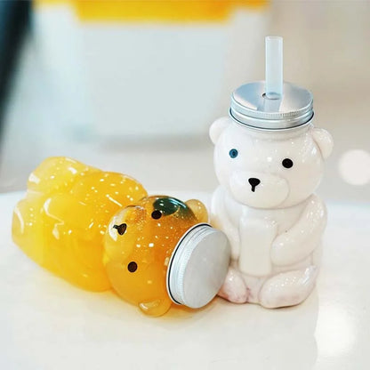 1-10PCS 500ml Cartoon Bear Portable Bottles – Cute Transparent Drink Containers for Bubble Tea, Juice & Party Supplies