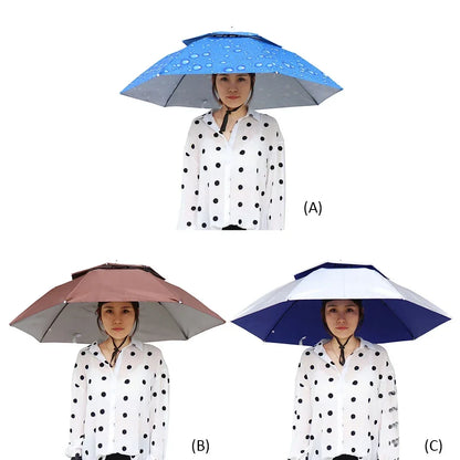 Foldable Outdoor Umbrella Hat – Double Layer Sun Cap for Fishing, Camping & Beach, Unisex Headwear